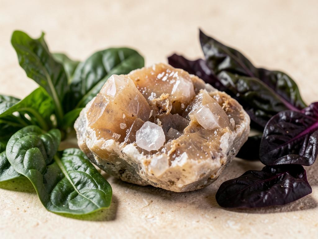 Natural mineral specimen with magnesium-rich leafy greens